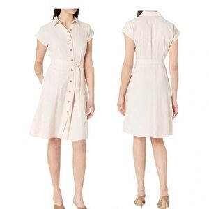 Calvin Klein Dress‎ Womens 8 Pink Button Down Short Sleeve Linen Blend Belted